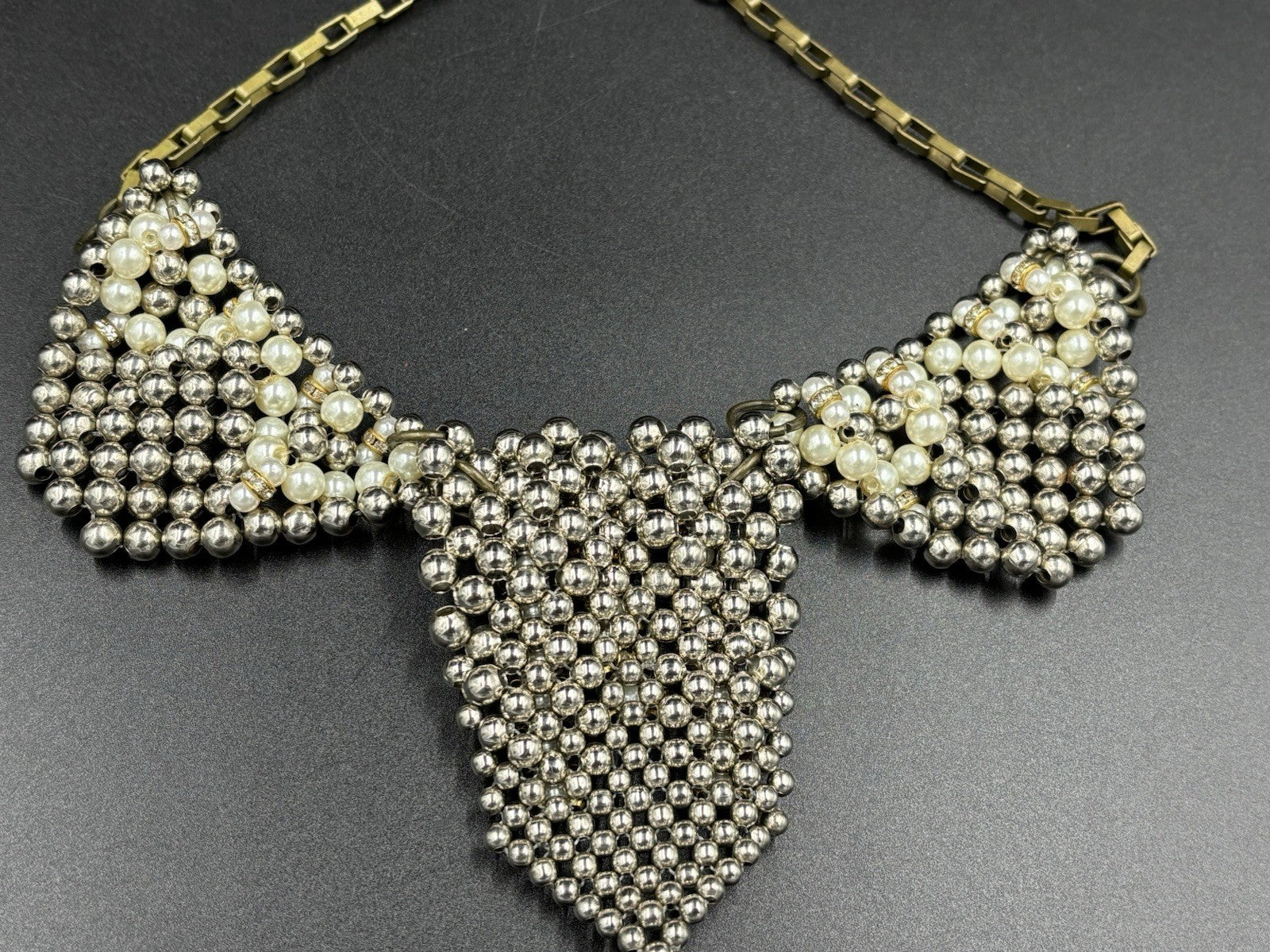 Anthropologie Pam Hiran Pearl Bib Necklace Vintage Collar Statement Beaded