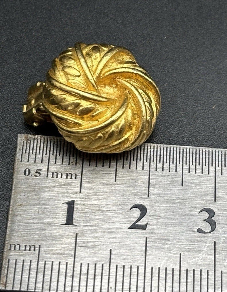 Vintage Gold Tone Statement Clip On Earrings Heavy Designer Style 1980s Estate