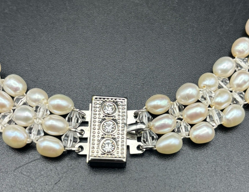 Vintage Freshwater Pearl Crystal Couture Fringe Bib Collar Choker Necklace