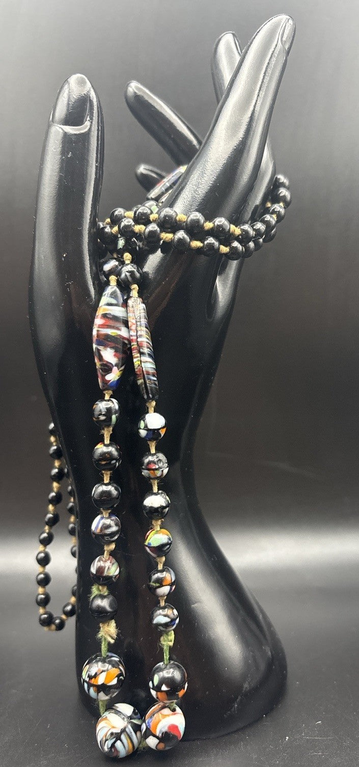 Vintage Murano Style Lampwork Glass Bead Necklace Hand Knotted Artisan