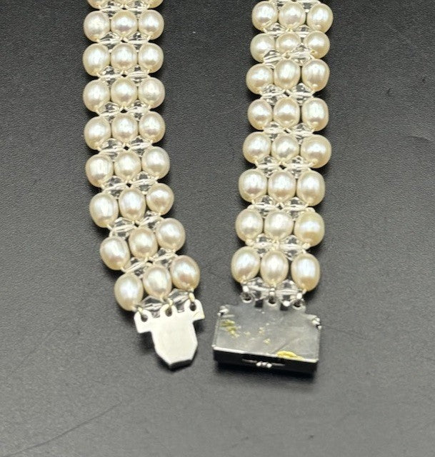 Vintage Freshwater Pearl Crystal Couture Fringe Bib Collar Choker Necklace