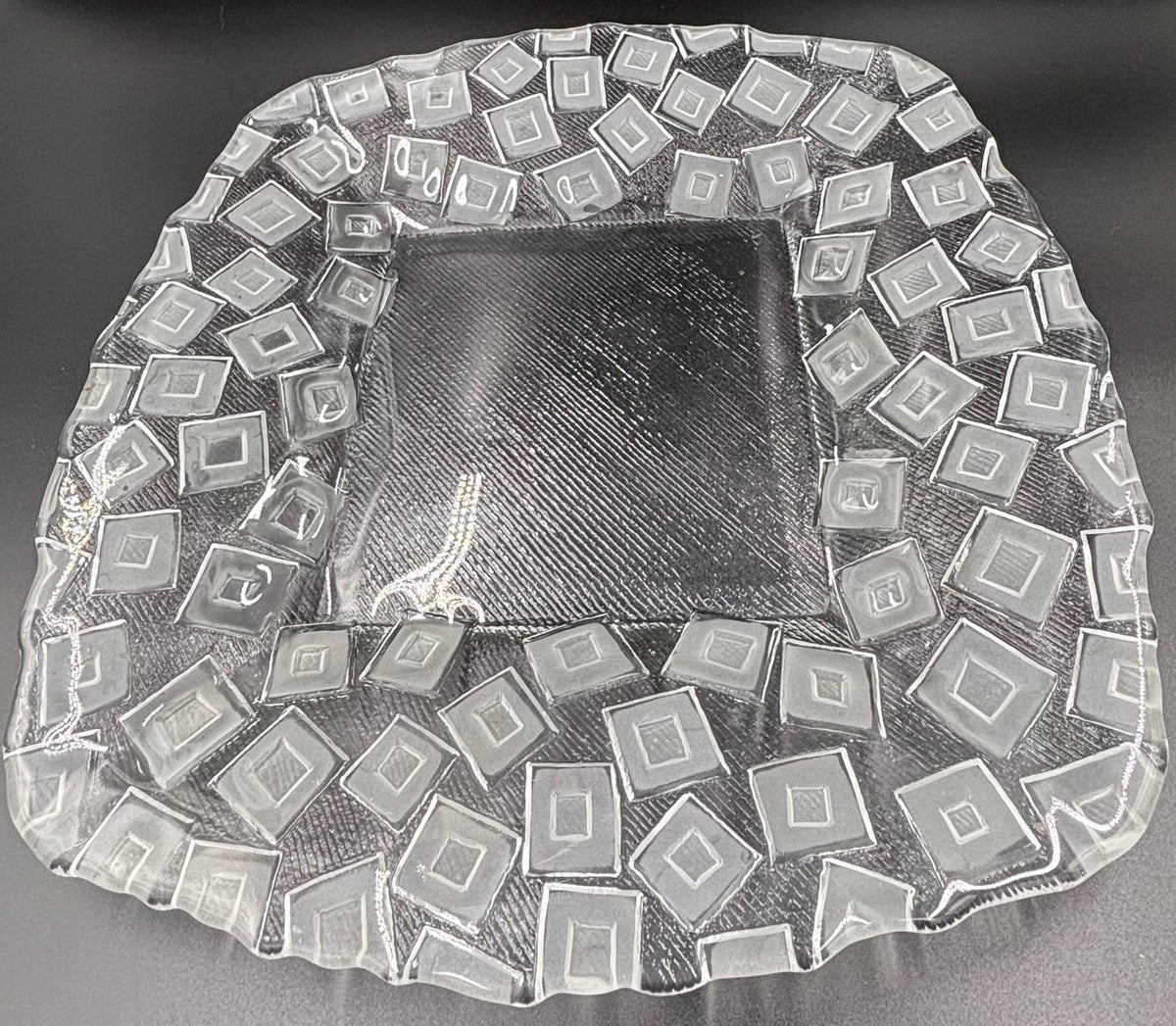 Large Vintage Frosted Geometric Pressed Glass Serving Platter