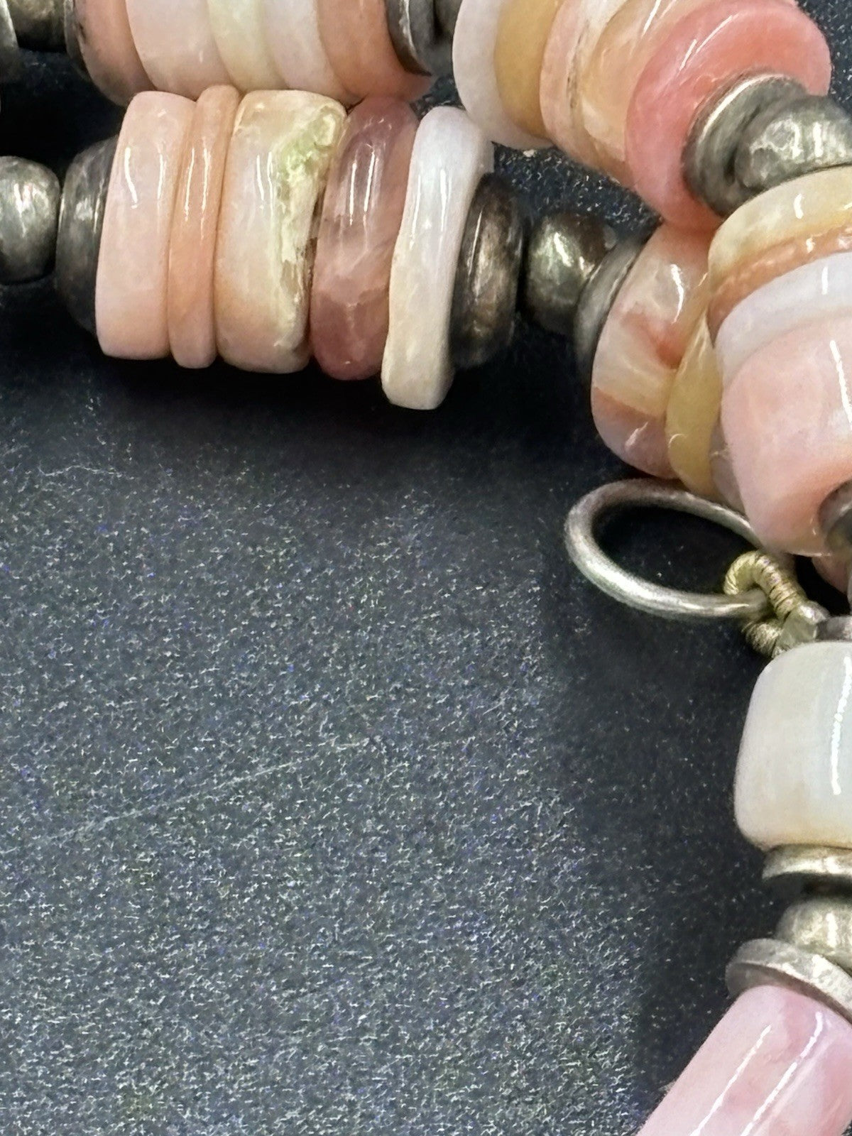 Natural Pink Opal Pyrite Graduated Necklace 925 Sterling Silver 1970s Vintage