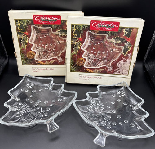 Crystal Clear Celebrations Christmas Tree Glass Plate Set of 2 Boxed