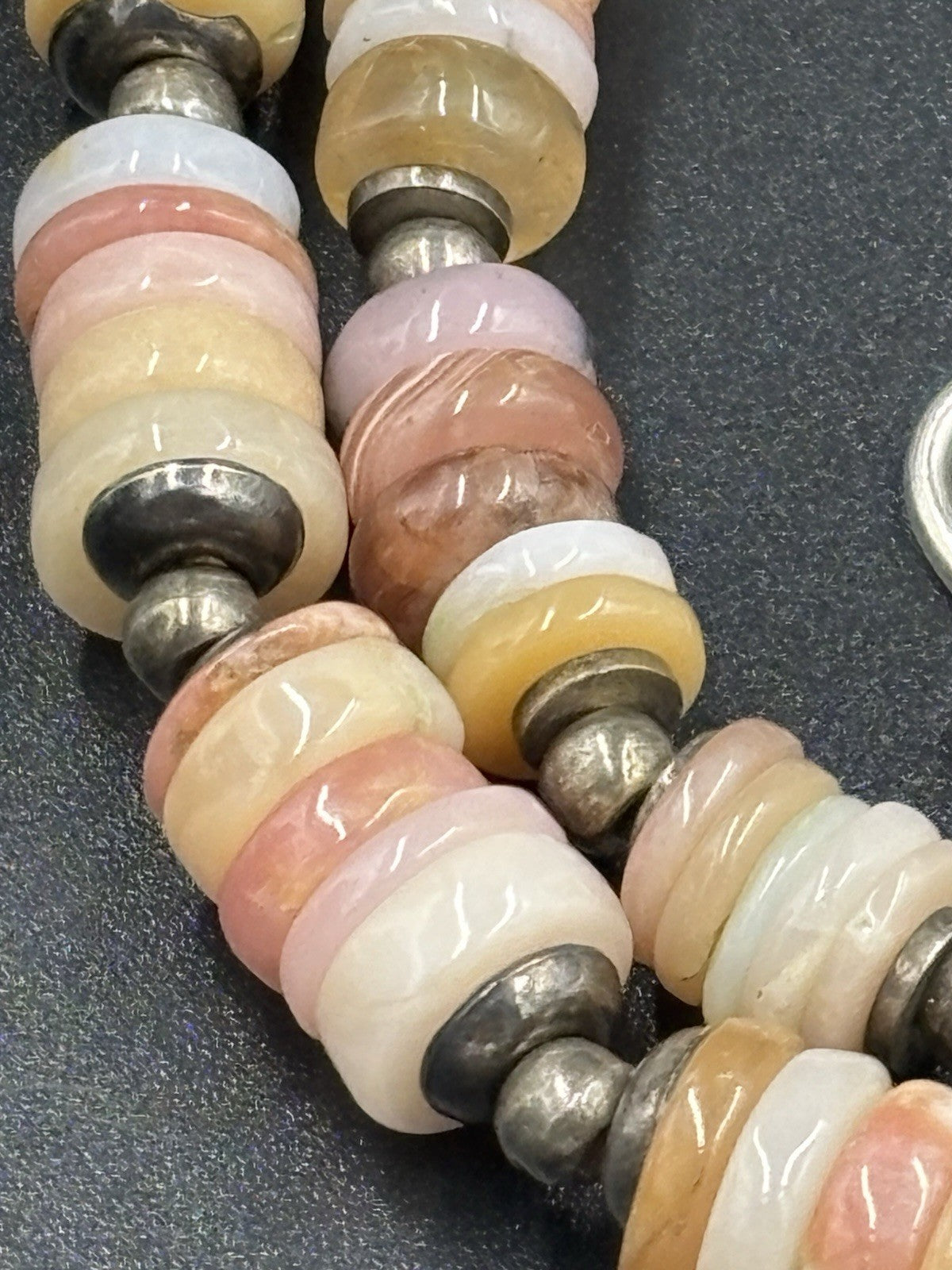 Natural Pink Opal Pyrite Graduated Necklace 925 Sterling Silver 1970s Vintage
