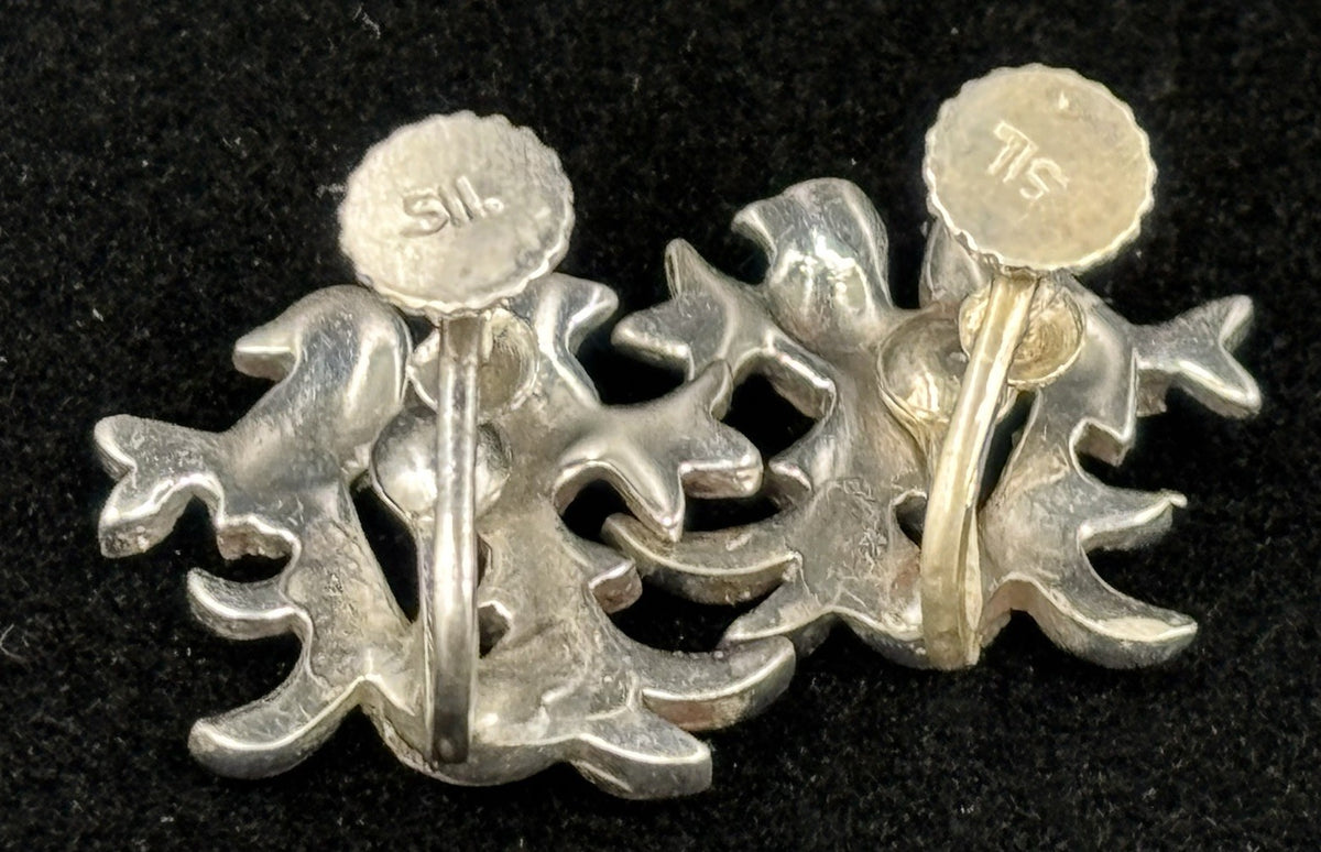 Vintage Sterling Silver Marcasite Lovebird Bird Earrings Screw Back 925 SIL