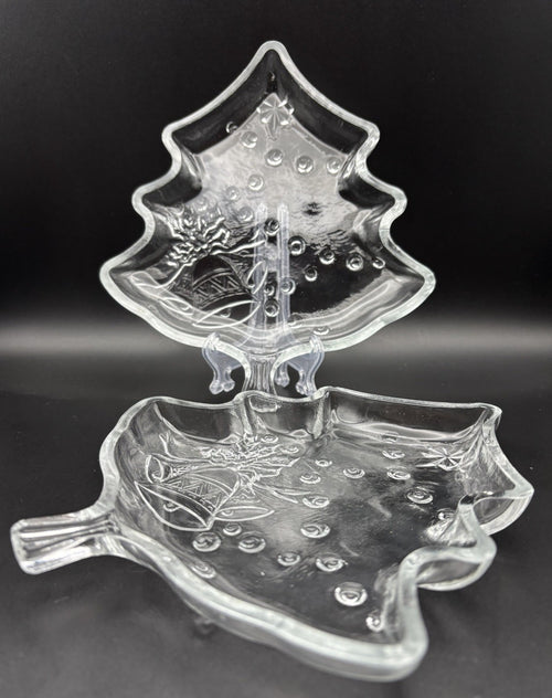 Crystal Clear Celebrations Christmas Tree Glass Plate Set of 2 Boxed