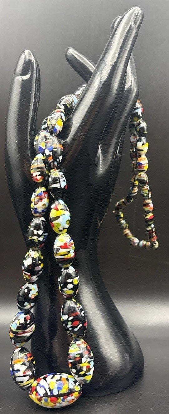 Vintage Murano Style Art Glass Confetti Bead Statement Necklace