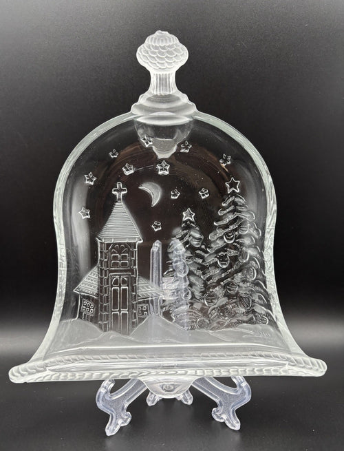 Celebrations 7” Bell of Christmas Frosted Crystal Plate w/ Box Vintage