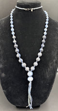 Chan Luu Signed Sterling Silver Blue Lace Agate Quartz Tassel Beaded Necklace