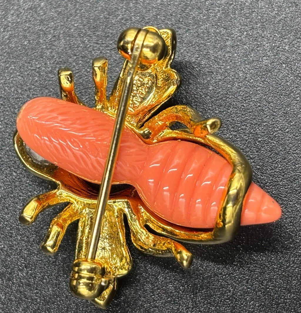 Joan Rivers Coral Tone Beetle Brooch Gold Tone Figural Insect Pin