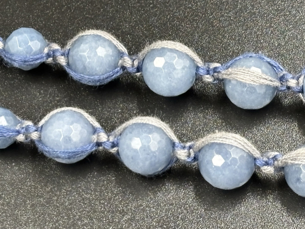 Chan Luu Signed Sterling Silver Blue Lace Agate Quartz Tassel Beaded Necklace