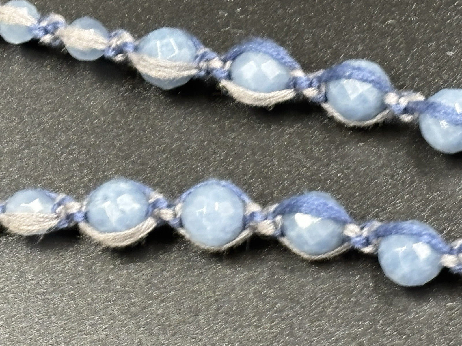 Chan Luu Signed Sterling Silver Blue Lace Agate Quartz Tassel Beaded Necklace