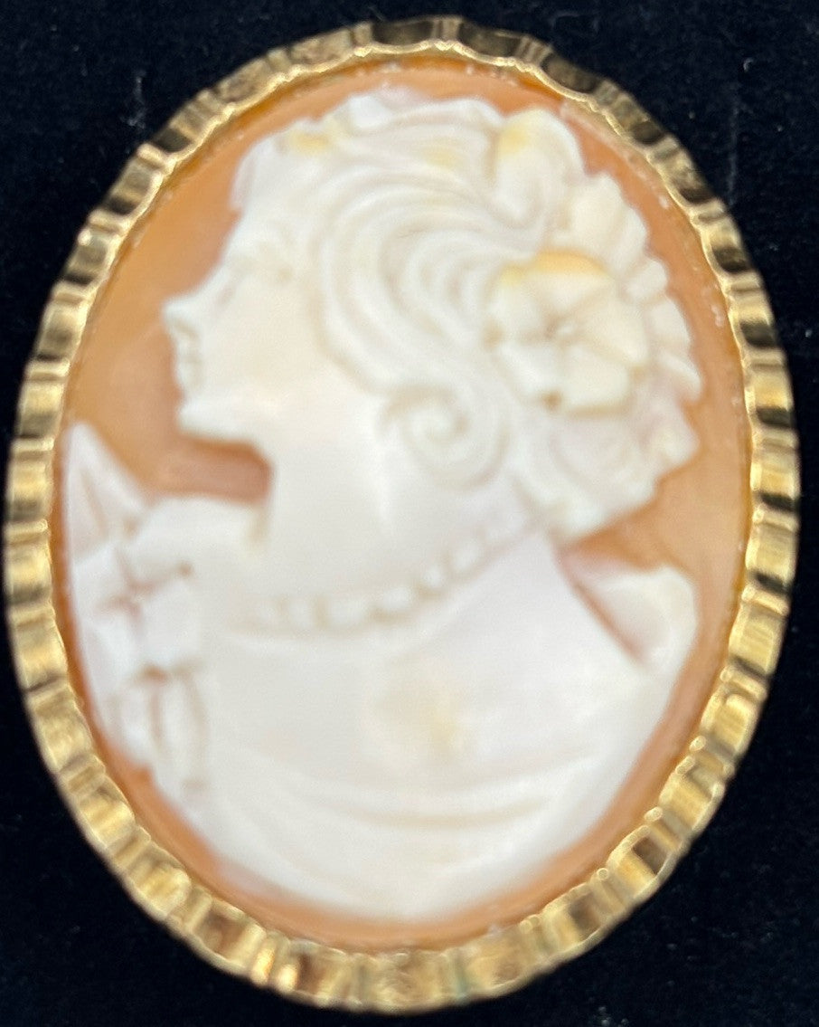 Vintage 10ct Rolled Gold W Germany Shell Cameo Hand Carved Portrait Brooch