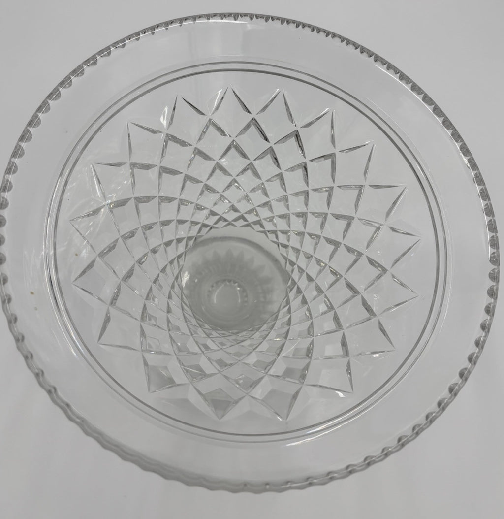 Stuart Crystal England Pedestal Bowl 21cm Diamond Cut Starburst Vintage Glass