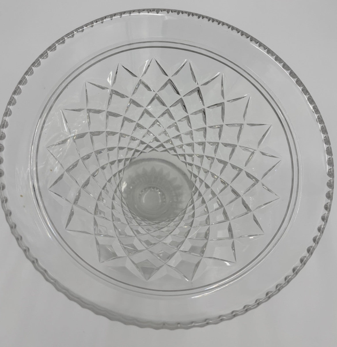 Stuart Crystal England Pedestal Bowl 21cm Diamond Cut Starburst Vintage Glass