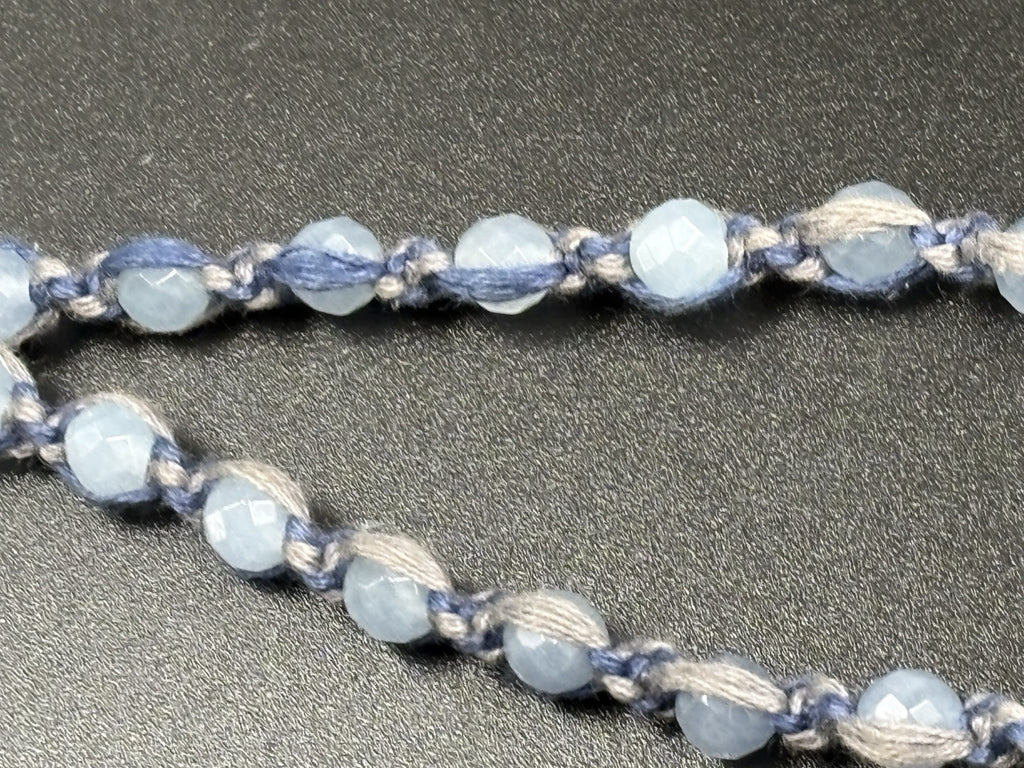 Chan Luu Signed Sterling Silver Blue Lace Agate Quartz Tassel Beaded Necklace