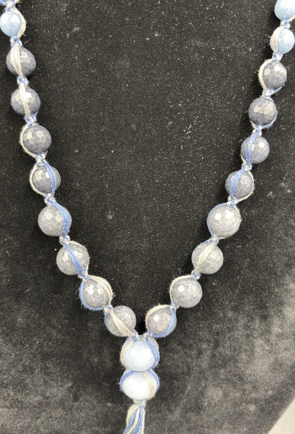 Chan Luu Signed Sterling Silver Blue Lace Agate Quartz Tassel Beaded Necklace