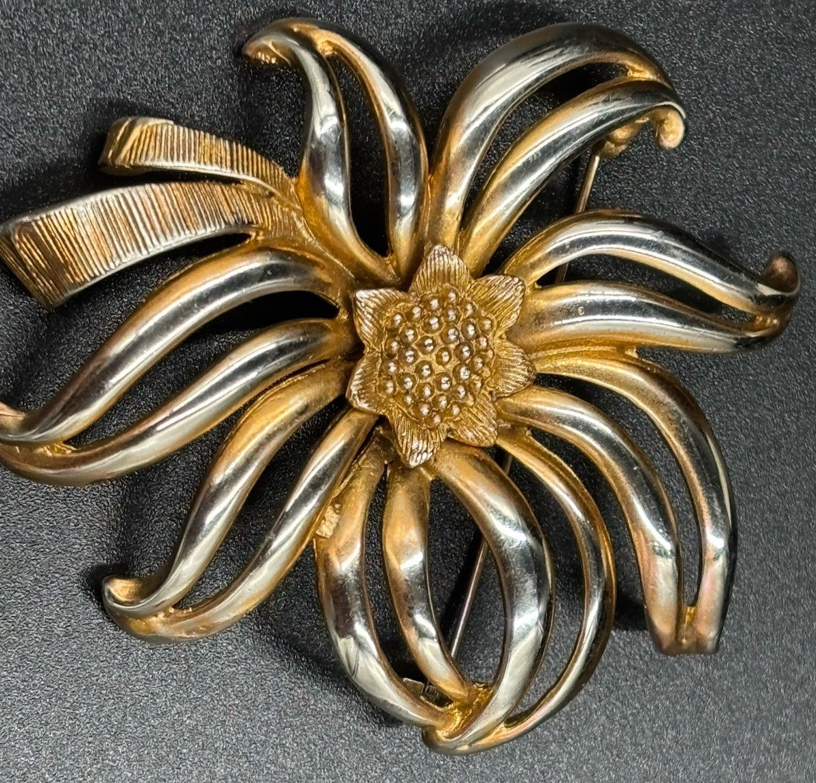 Monet Vintage Gold Silver Toned Flower Shape Pin Brooch