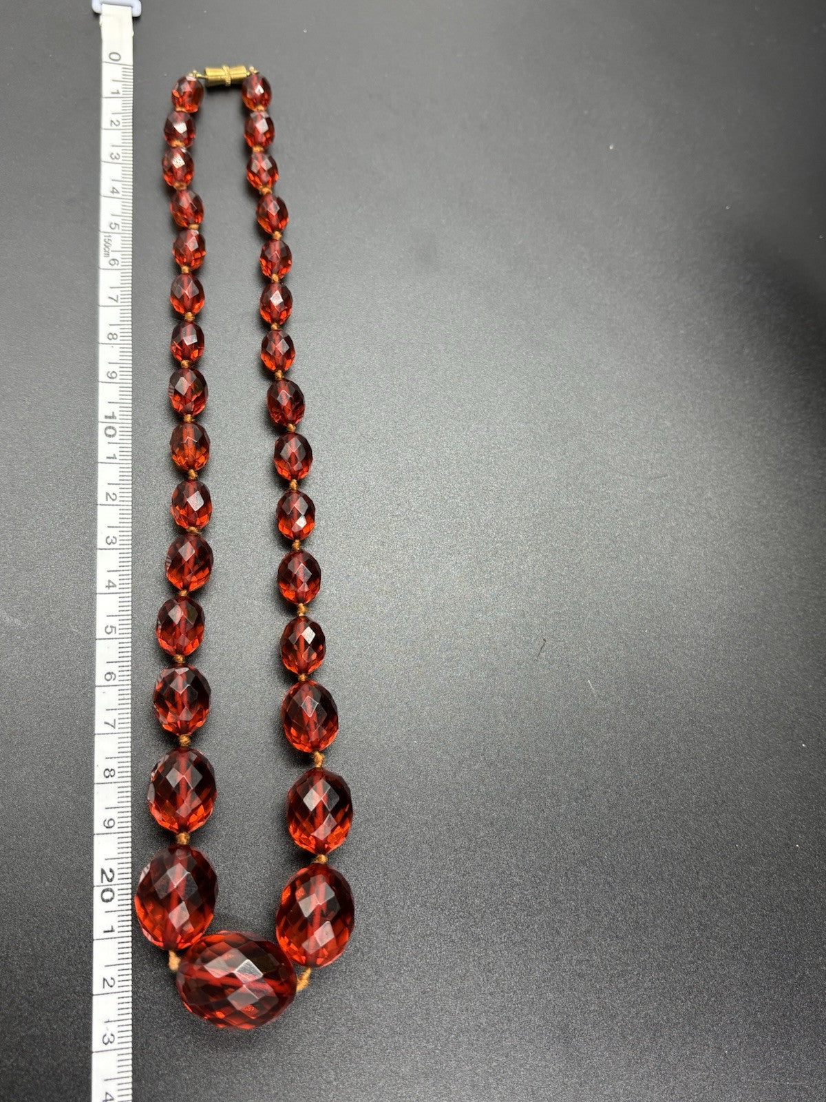 Antique Tested Cherry Bakelite Graduated Faceted Bead Necklace Art Deco c1920s