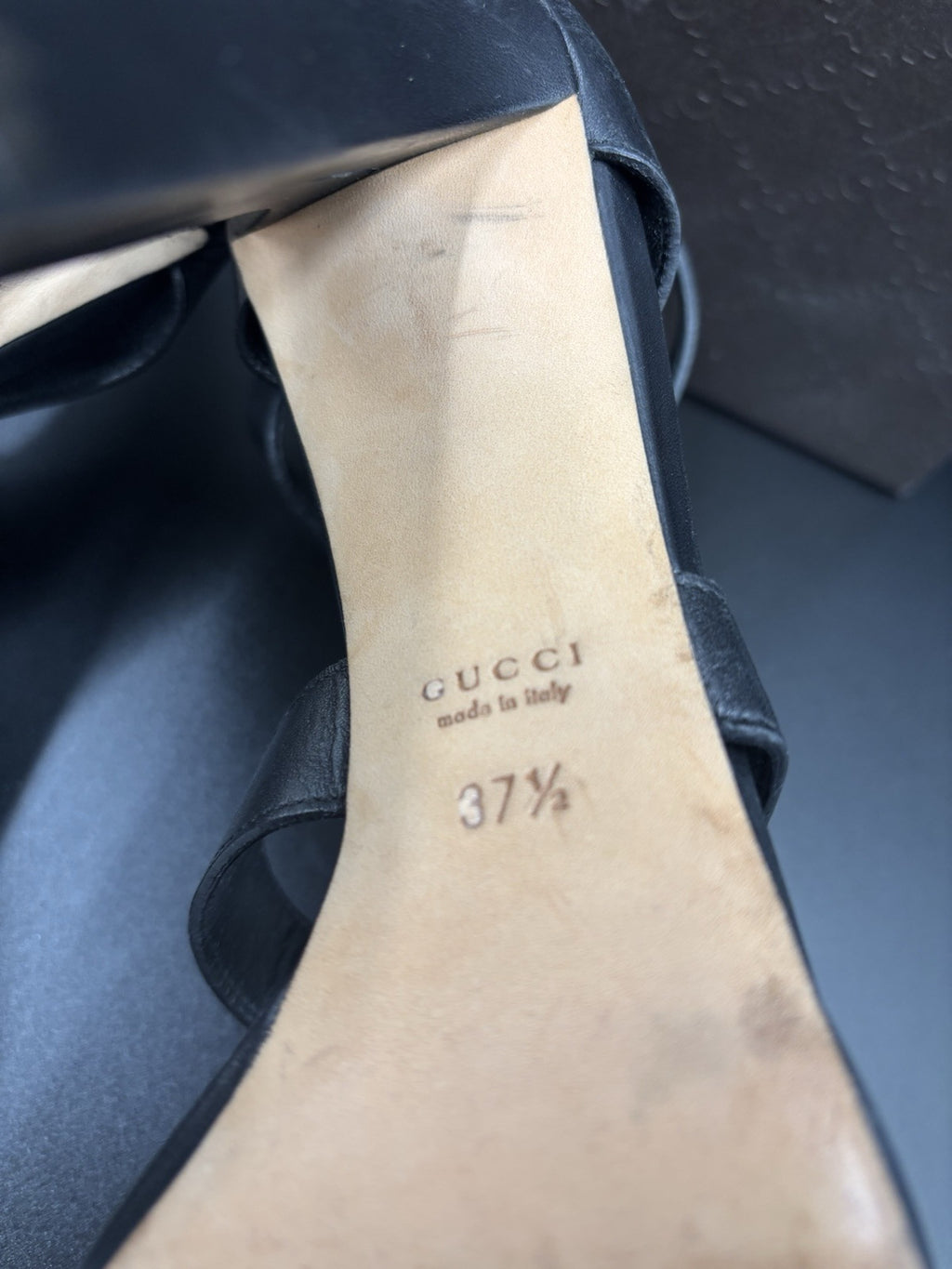 Gucci Women’s Gladiator Sandals Black Leather High Heel Strappy Size 37.5