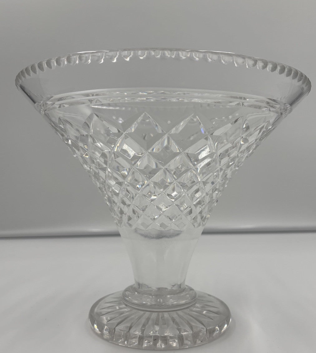 Stuart Crystal England Pedestal Bowl 21cm Diamond Cut Starburst Vintage Glass