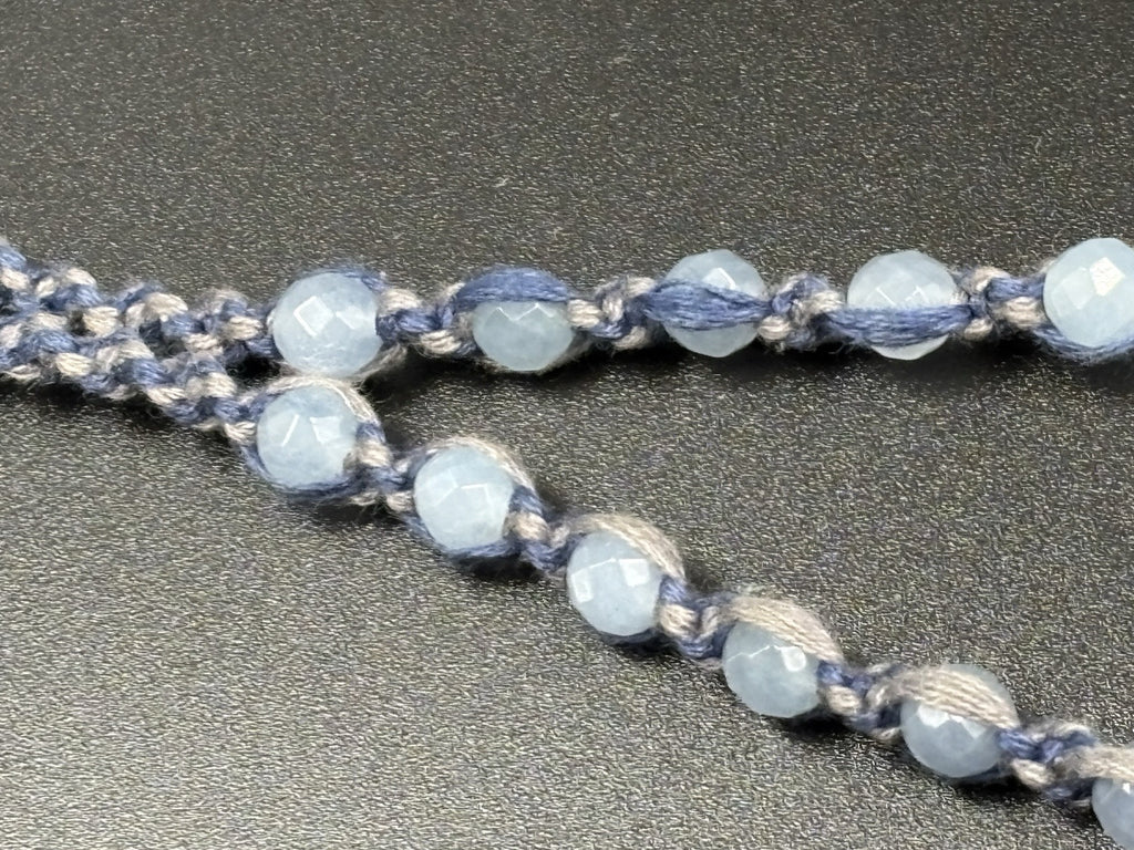 Chan Luu Signed Sterling Silver Blue Lace Agate Quartz Tassel Beaded Necklace