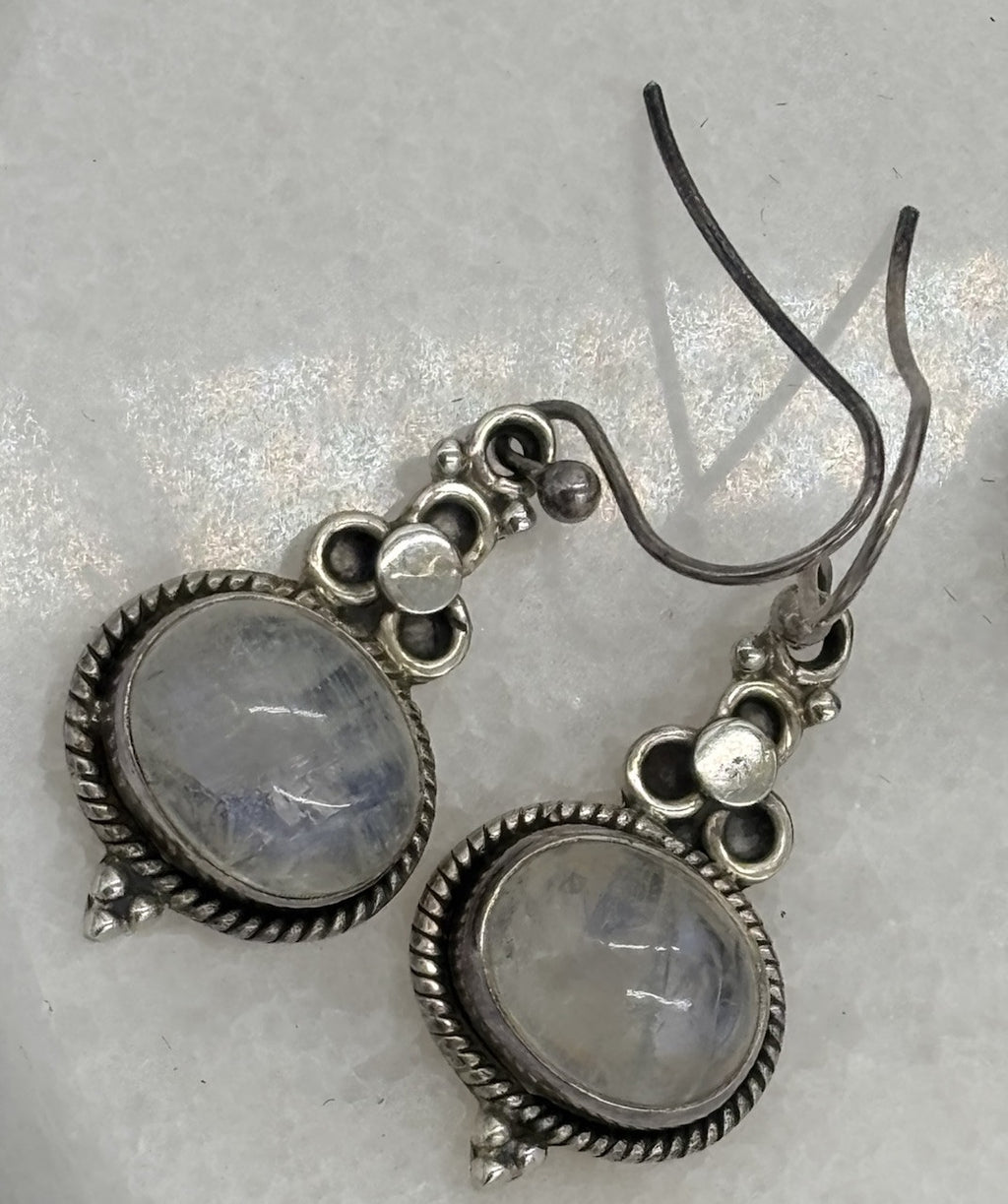 Vintage Sterling Silver Moonstone Earrings Boho Gypsy Artisan 925 Drop Dangle