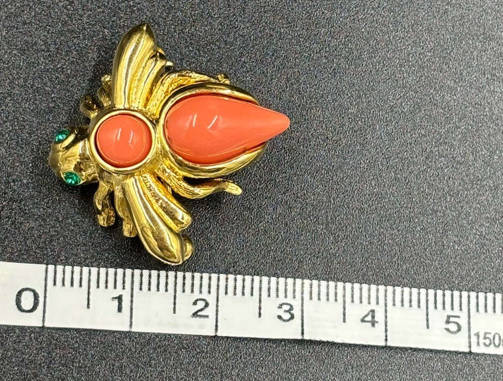 Joan Rivers Coral Tone Beetle Brooch Gold Tone Figural Insect Pin