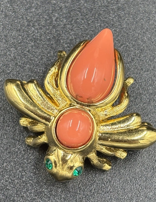 Joan Rivers signed coral tone beetle brooch, gold tone figural