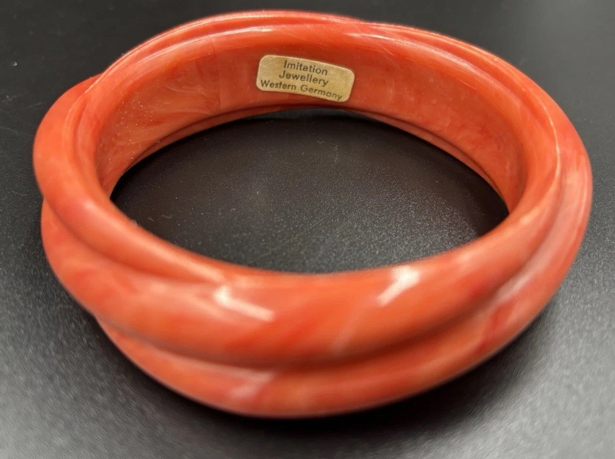 Vintage Western Germany Faux Coral Twist Bangle 1950s Thermoset Plastic