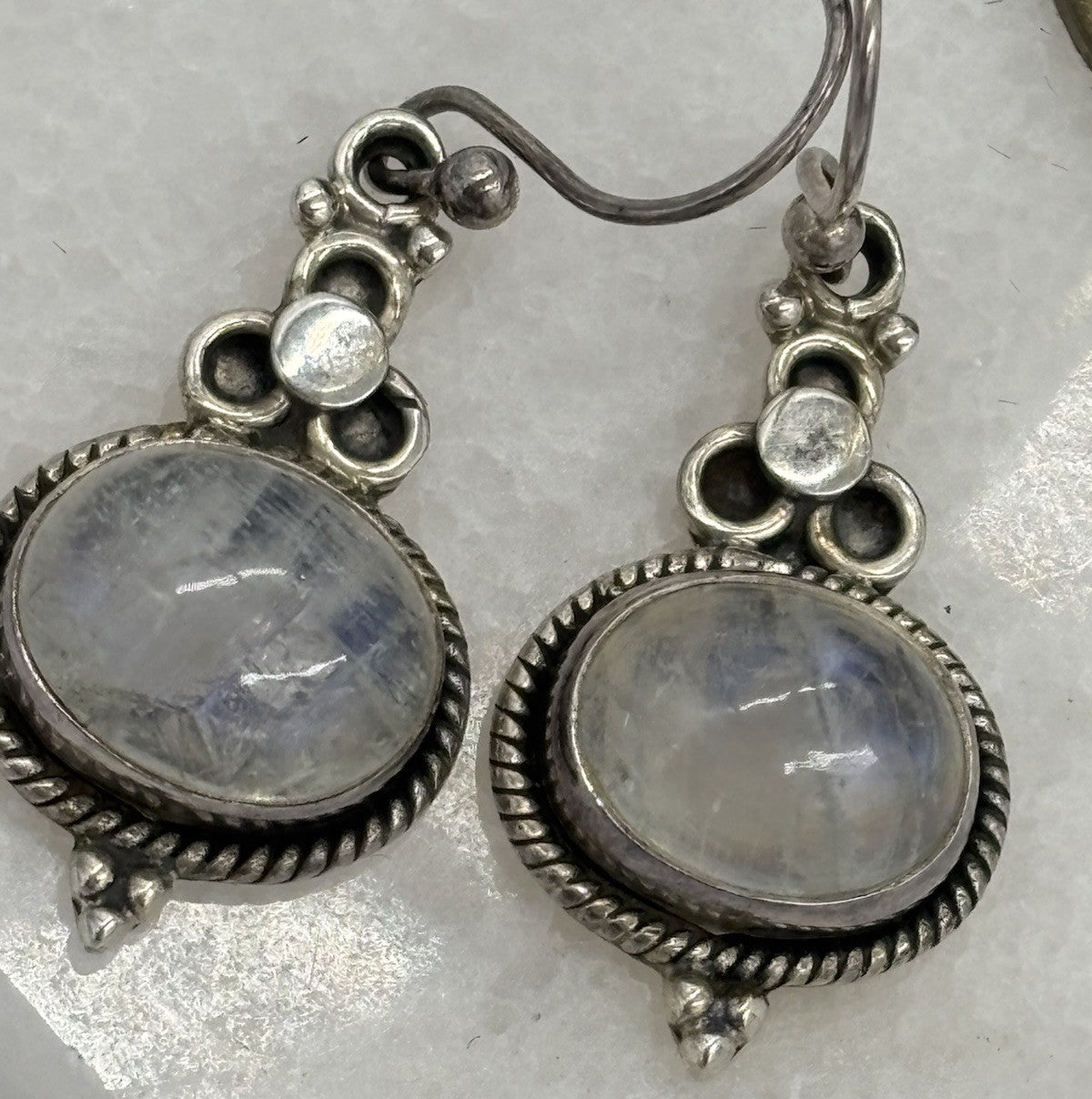 Vintage Sterling Silver Moonstone Earrings Boho Gypsy Artisan 925 Drop Dangle