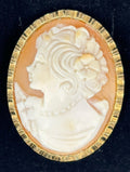 Vintage 10ct Rolled Gold W Germany Shell Cameo Hand Carved Portrait Brooch