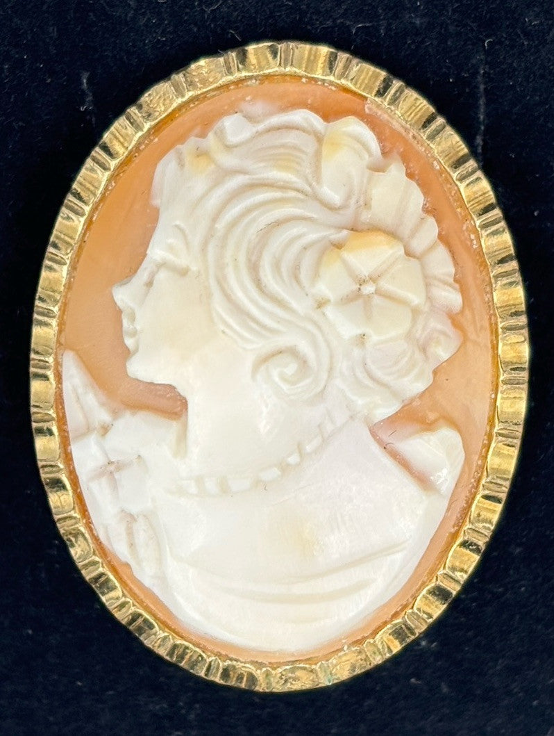 Vintage 10ct Rolled Gold W Germany Shell Cameo Hand Carved Portrait Brooch