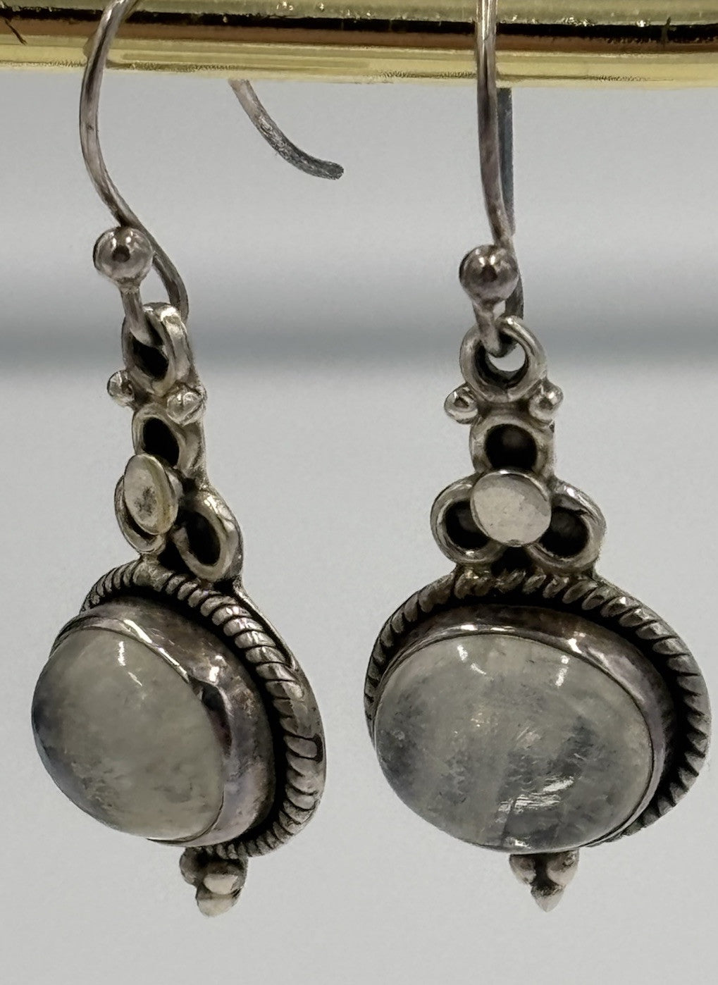 Vintage Sterling Silver Moonstone Earrings Boho Gypsy Artisan 925 Drop Dangle