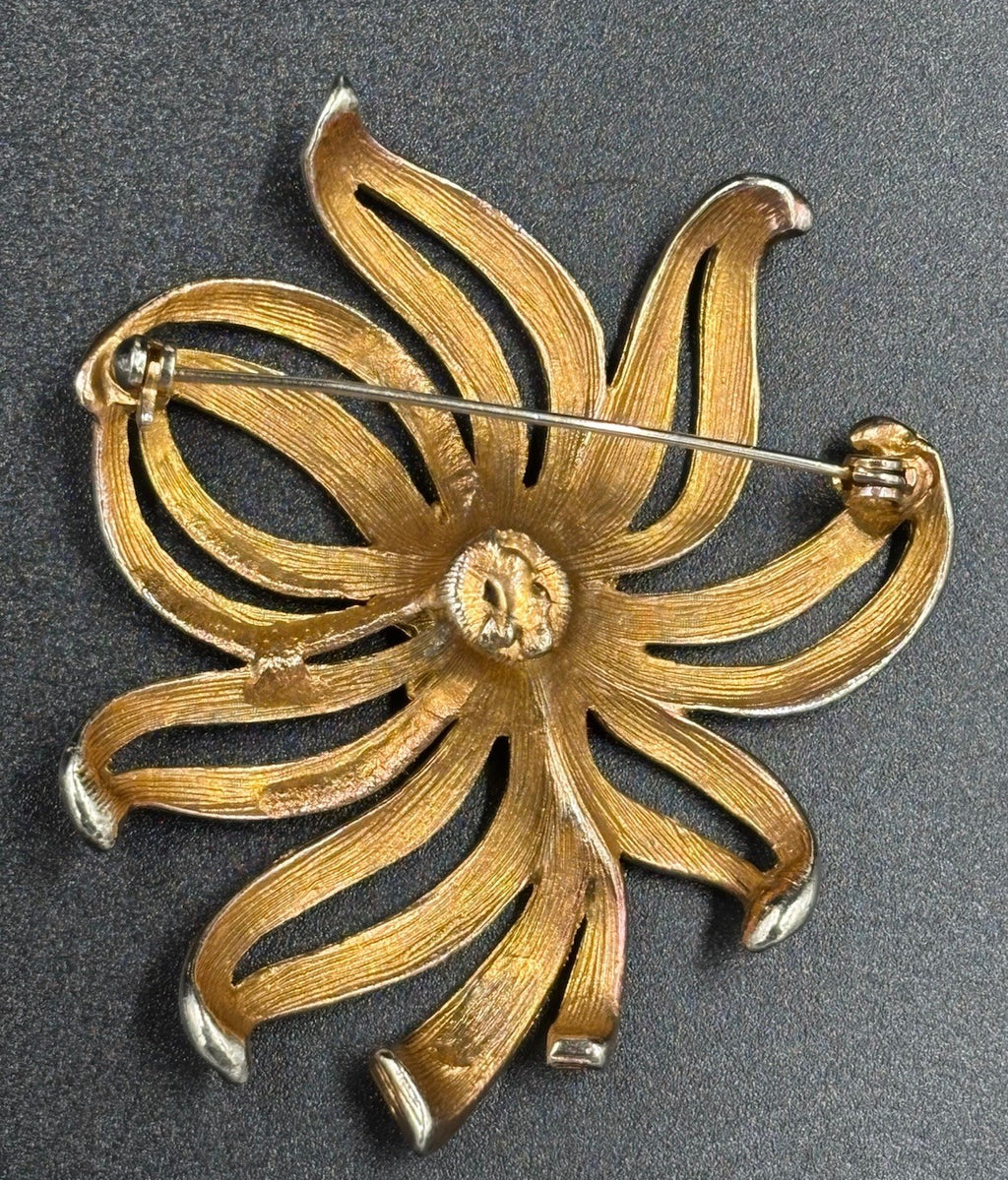Monet Vintage Gold Silver Toned Flower Shape Pin Brooch
