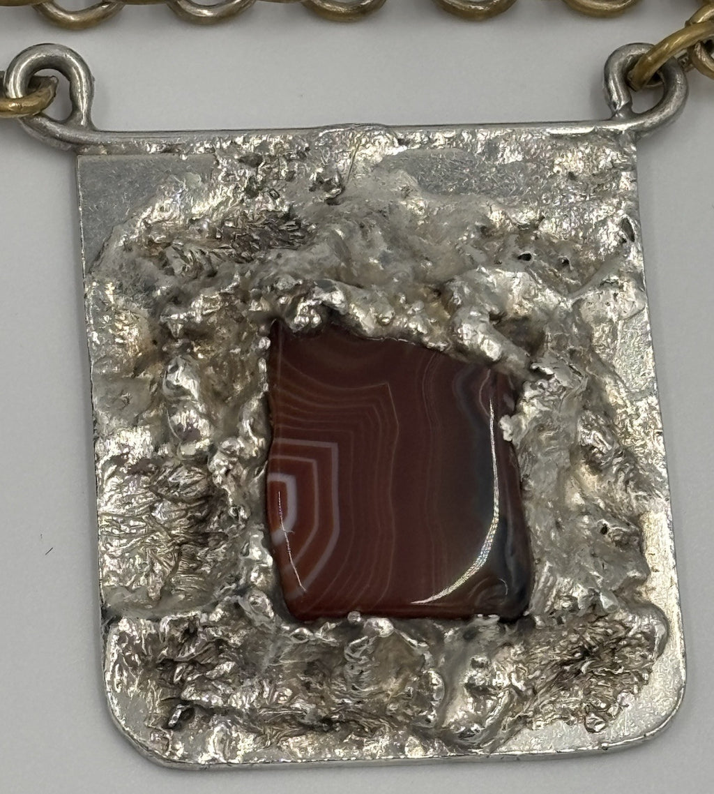 Wiggers Denmark Sterling Silver Agate Pendant Necklace Scandinavian Modernist