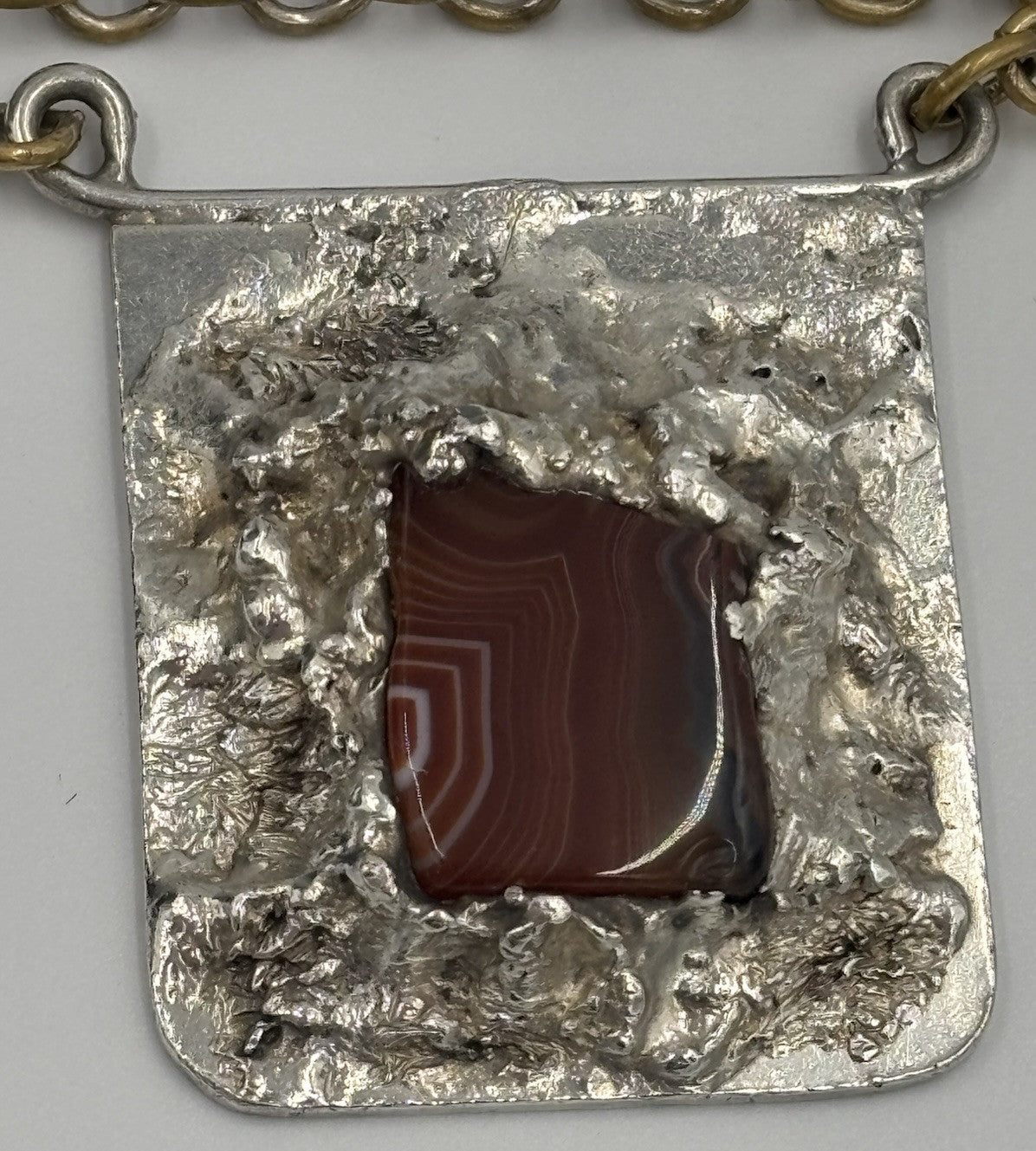 Wiggers Denmark Sterling Silver Agate Pendant Necklace Scandinavian Modernist
