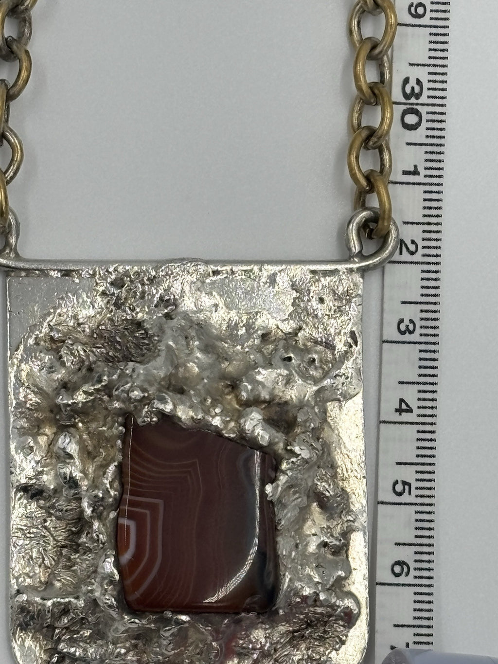 Wiggers Denmark Sterling Silver Agate Pendant Necklace Scandinavian Modernist