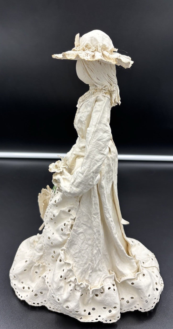 Vintage Victorian Lady Doll Figurine Handmade Cloth Fabric Lace Collectible