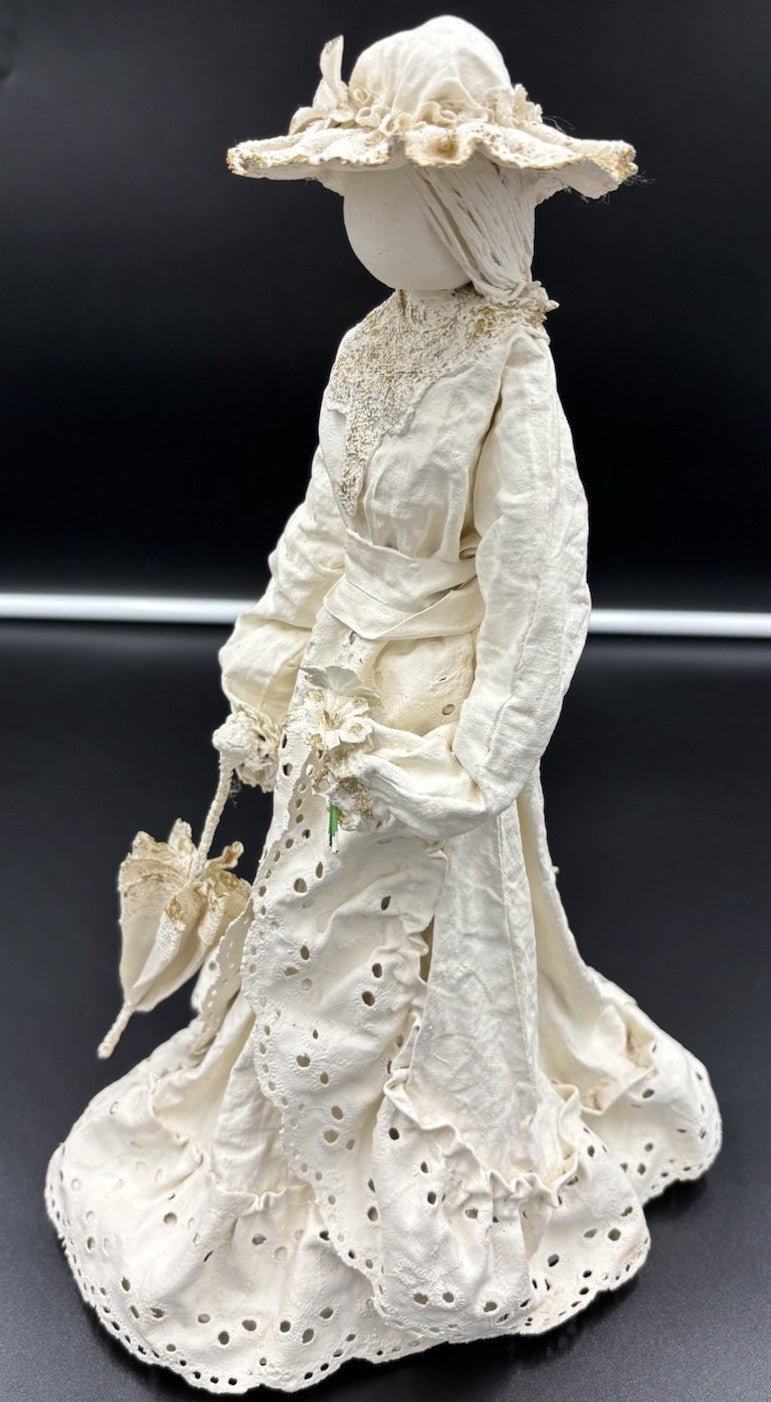Vintage Victorian Lady Doll Figurine Handmade Cloth Fabric Lace Collectible