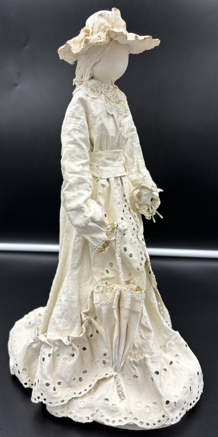 Vintage Victorian Lady Doll Figurine Handmade Cloth Fabric Lace Collectible
