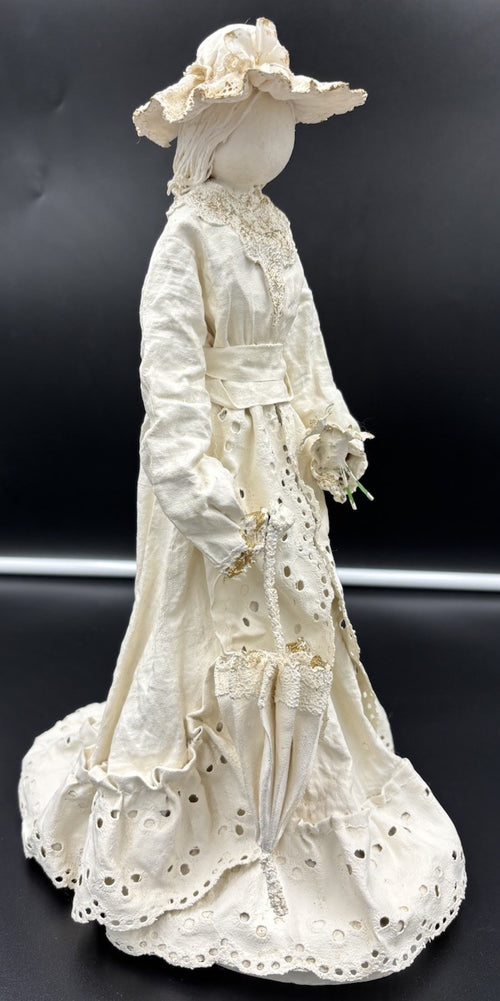 Vintage Victorian Lady Doll Figurine Handmade Cloth Fabric Lace Collectible