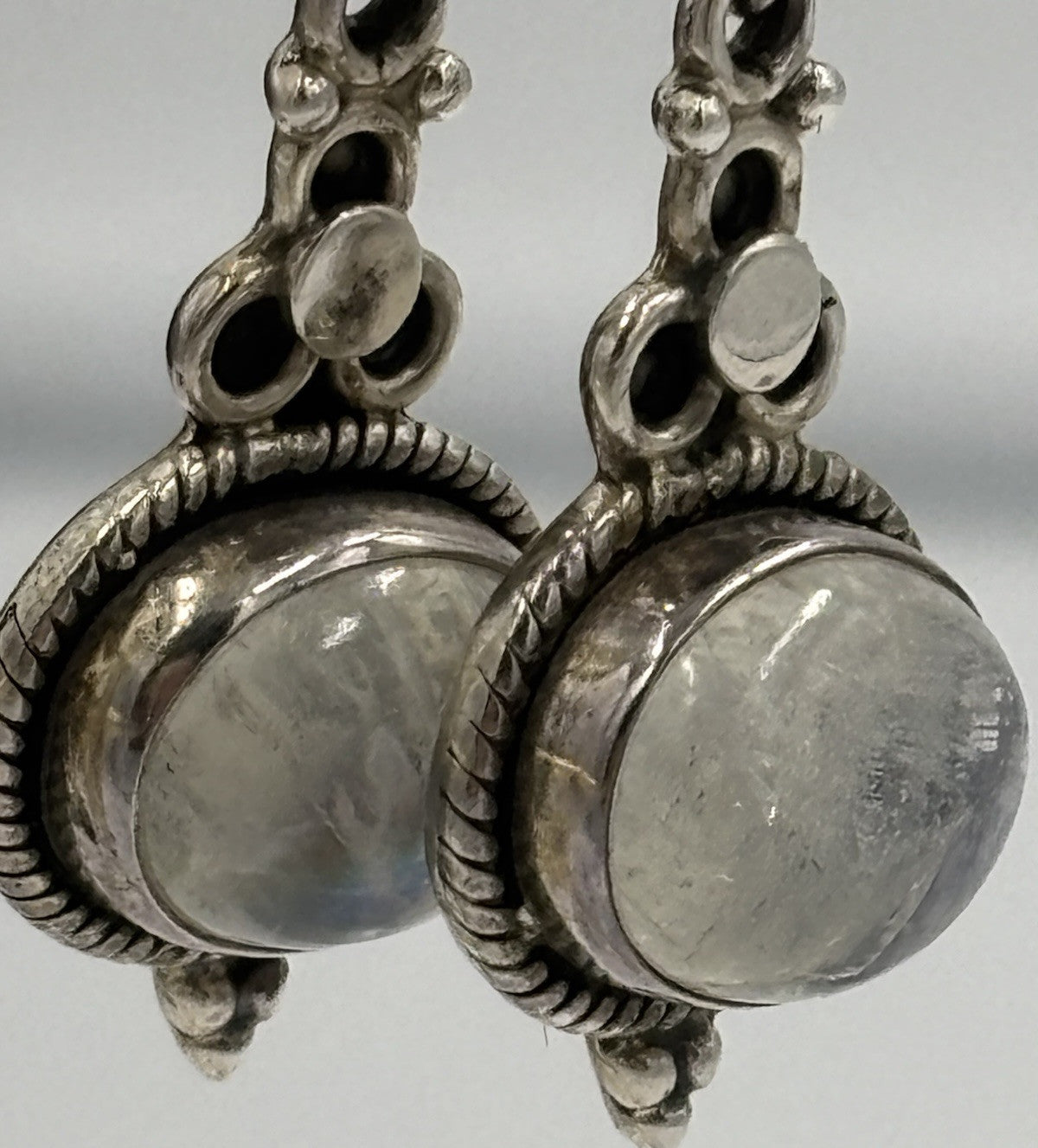 Vintage Sterling Silver Moonstone Earrings Boho Gypsy Artisan 925 Drop Dangle