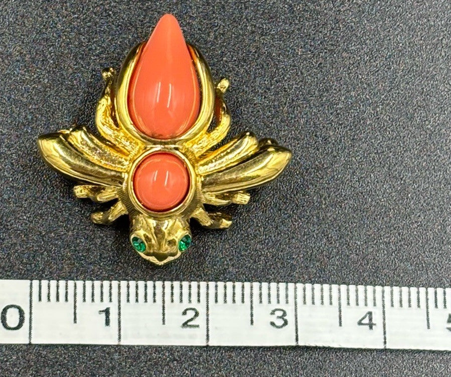 Joan Rivers Coral Tone Beetle Brooch Gold Tone Figural Insect Pin