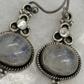 Vintage Sterling Silver Moonstone Earrings Boho Gypsy Artisan 925 Drop Dangle