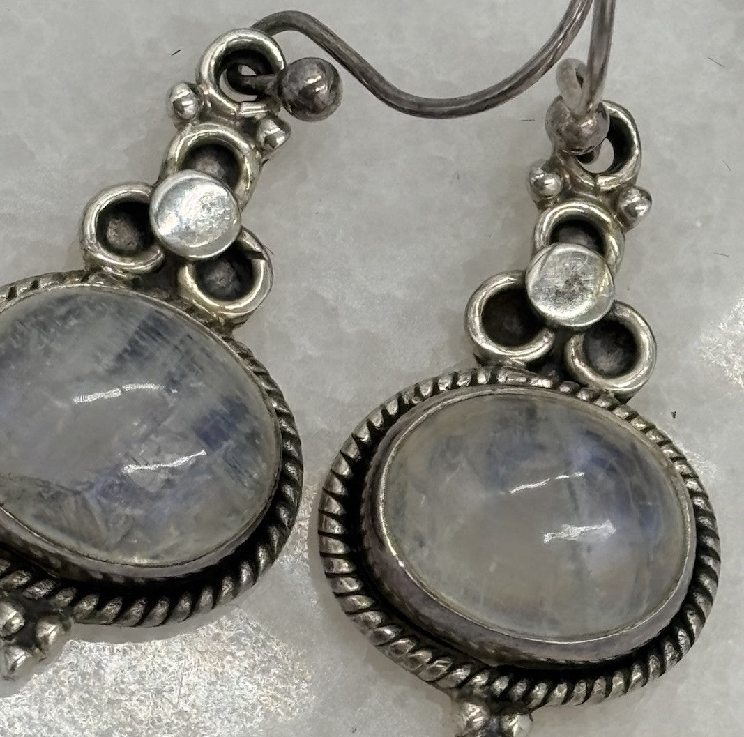 Vintage Sterling Silver Moonstone Earrings Boho Gypsy Artisan 925 Drop Dangle